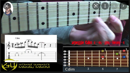 Arpeggio Cdim na strunách g-h-e1