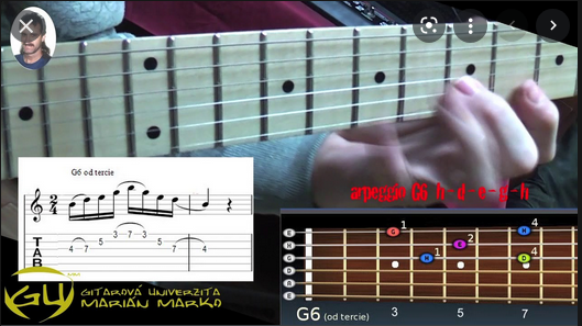 Arpeggio G6 od tercie na strunách g-h-e1